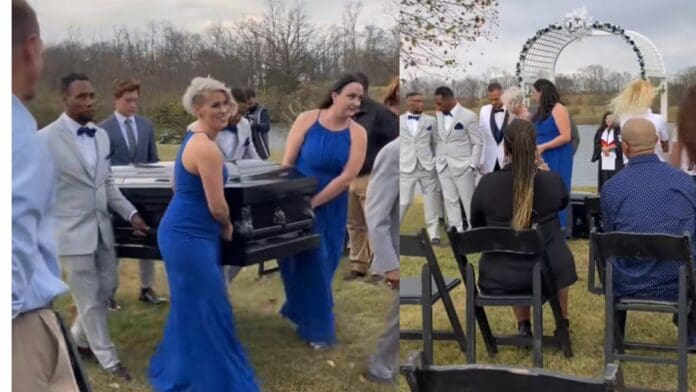 VIDEO: Novio llega en un 'ataúd' a su propia boda