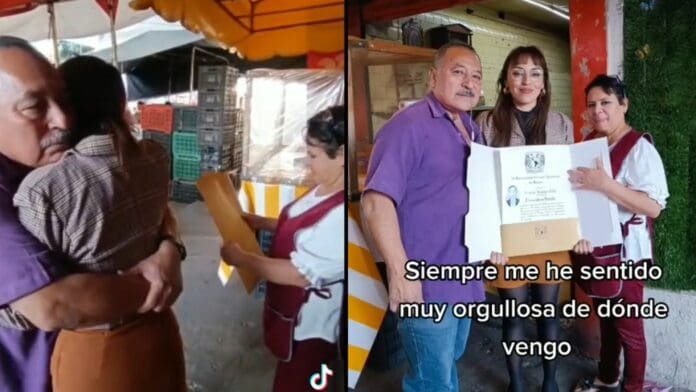 VIDEO: Joven sorprende a su familia en el tianguis donde venden verduras con su título universitario