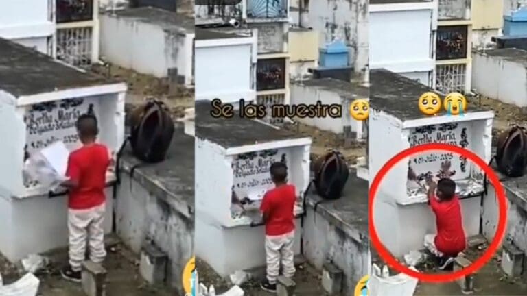 VIDEO: Niño visita la tumba de su mamá para enseñarle sus calificaciones