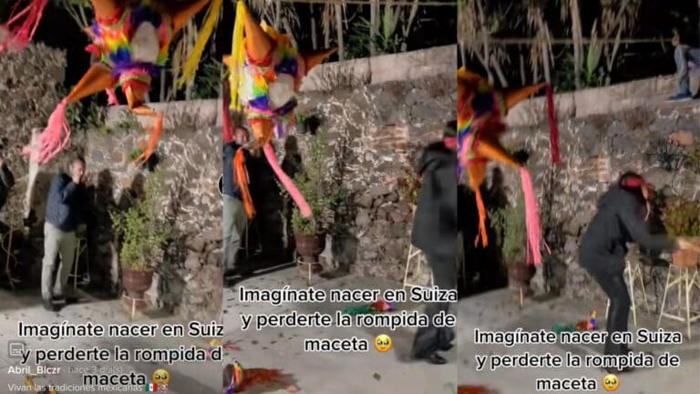 VIDEO: Mujer rompe una maceta en lugar de la piñata en la posada