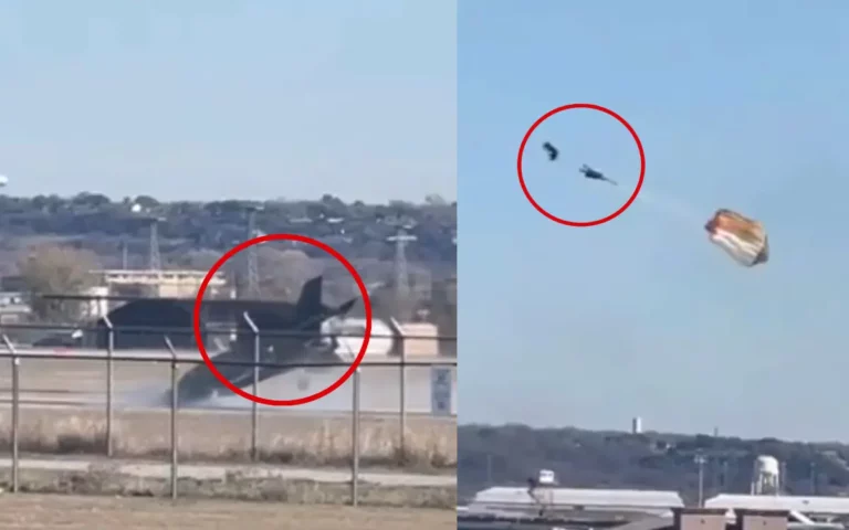 VIDEO Piloto sale expulsado tras choque de avión militar en Texas