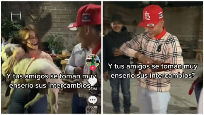 La usuaria de TikTok Evelin Guzmán, compartió el video del momento en que sus amigos se regalaran un gallo y una cabra en el intercambio navideño.