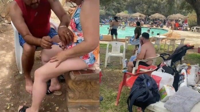VIDEO: Hombre depila a su pareja en balneario público