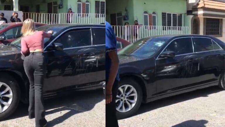 VIDEO: Mujer descubre a su esposo con la amante y le destroza el auto a pedradas