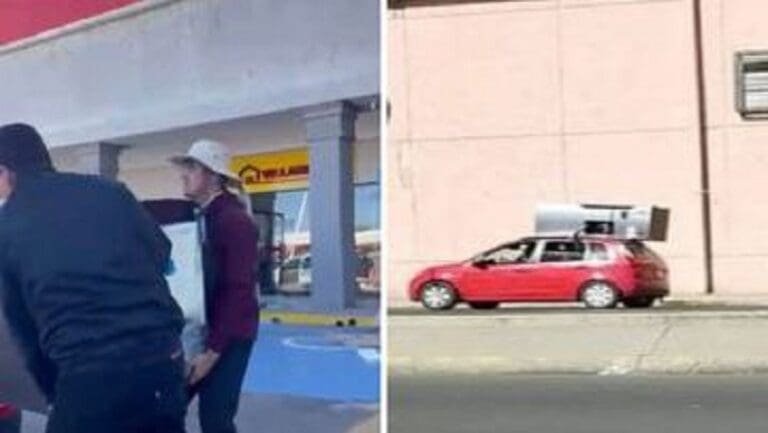 Roban refrigerador durante saqueos en Culiacán; pudo llevárselo en su auto compacto
