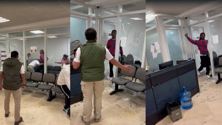 Enloquece turista en filtro de migración del Aeropuerto Internacional de Cancún, rompe ventanas y amenaza a personal