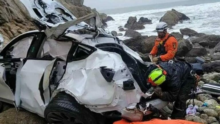 El conductor de un Tesla se habría arrojado a un acantilado con todo y su familia. Ya fue detenido y acusado de intento de homicidio.