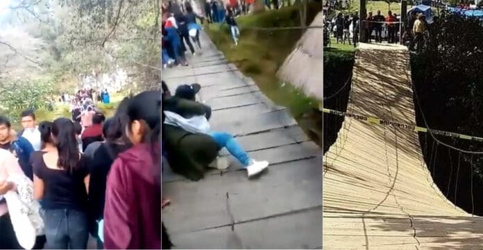 VIDEO Colapsa puente colgante en Chiapas y turistas caen al vacío