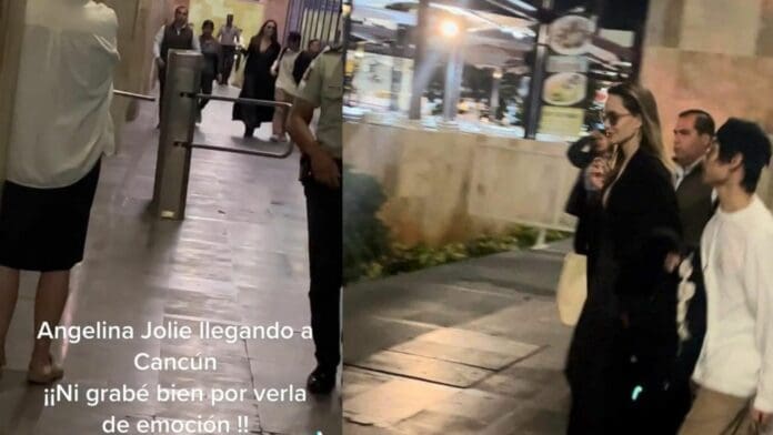 VIDEO: Captan a Angelina Jolie junto a sus hijos en el Aeropuerto Internacional de Cancún