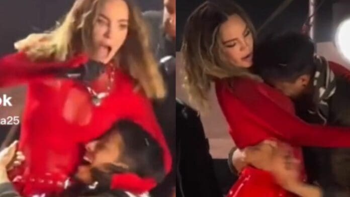 VIDEO: Fanático irrumpió en concierto de Belinda; la abrazó y se negaba a soltarla