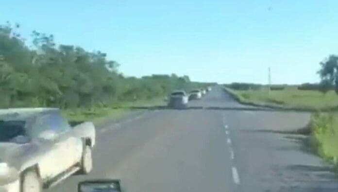 Un convoy de varios vehículos del crimen organizado fue captado a plena luz del día en una carretera de Tamaulipas.