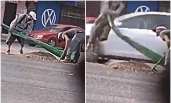 Sujeto intenta robar cables de luz y sale volando en San Luis Potosí