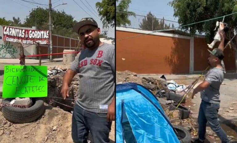 “Cenote en Ecatepec con todo y tirolesa”: vecinos se burlan de bache en el Edomex