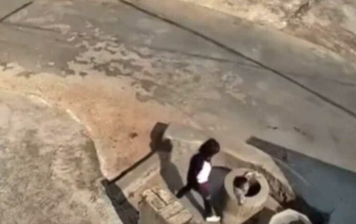 VIDEO Niña de siete años avienta a pozo a niño de cuatro
