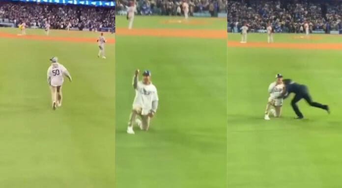Fan se metió al campo de los Dodgers para pedir matrimonio a su pareja y terminó tacleado