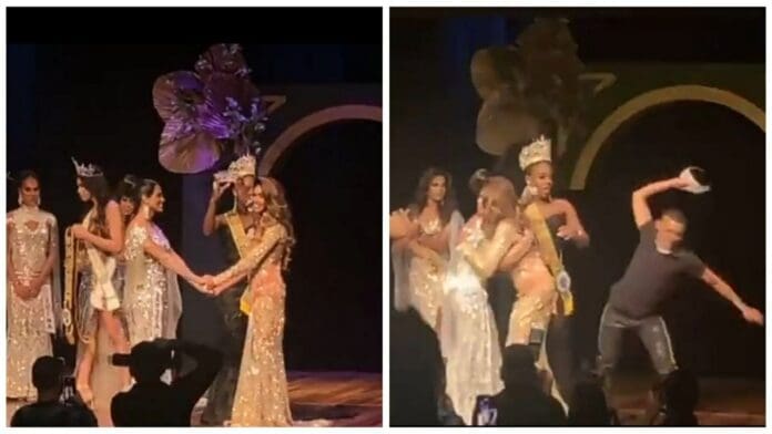Esposo de participante a reina de belleza no acepta derrota y rompe corona