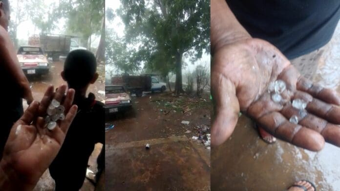 Cae granizo sobre la ribera del Río Hondo