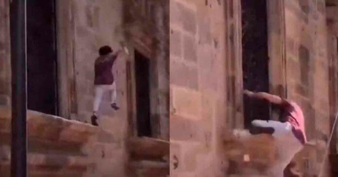 Joven daña edificio histórico haciendo parkour'; INAH va tras él