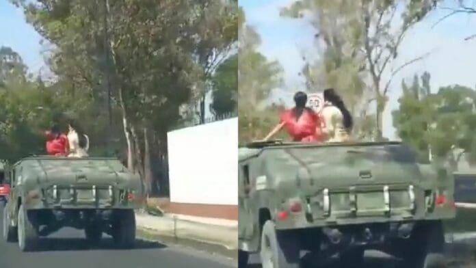 VIDEO: Captan a quinceañera paseando en vehículo del Ejército Mexicano