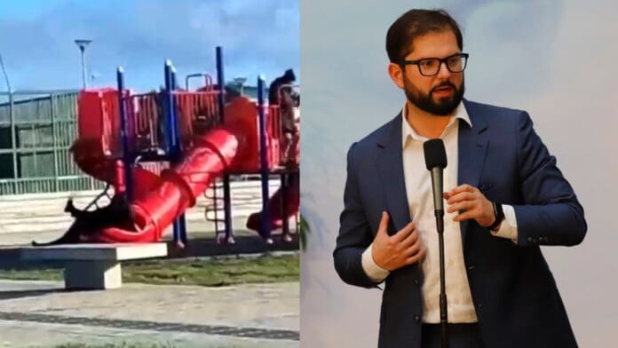 VIDEO: Presidente de Chile se lanza por un tobogán para niños y queda atascado