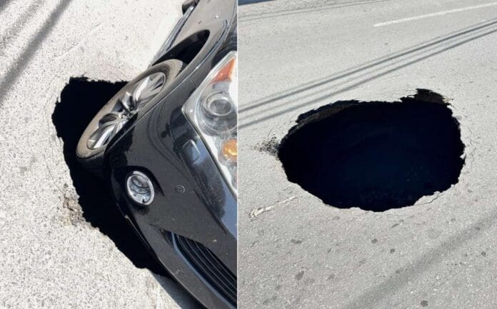 se forma un nuevo socavón en una calle de la ciudad de Puebla