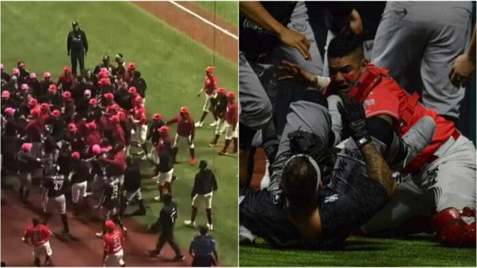 Diablos Rojos y Mariachis de Guadalajara protagonizan batalla campal en el Estadio Alfredo Harp Helú