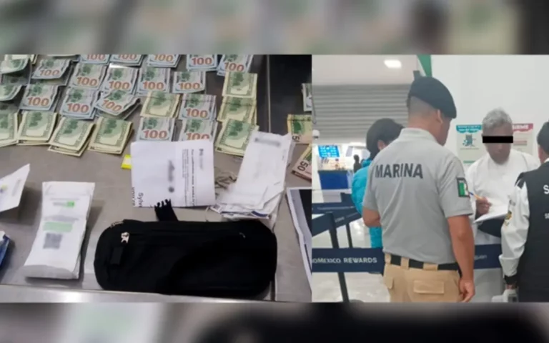 Hallan cangurera con cinco mil dólares en la T1 del AICM