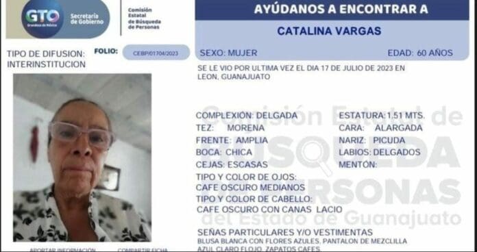Se reporta la desaparición de Catalina Vargas, una madre buscadora que fue vista por última vez el pasado lunes.