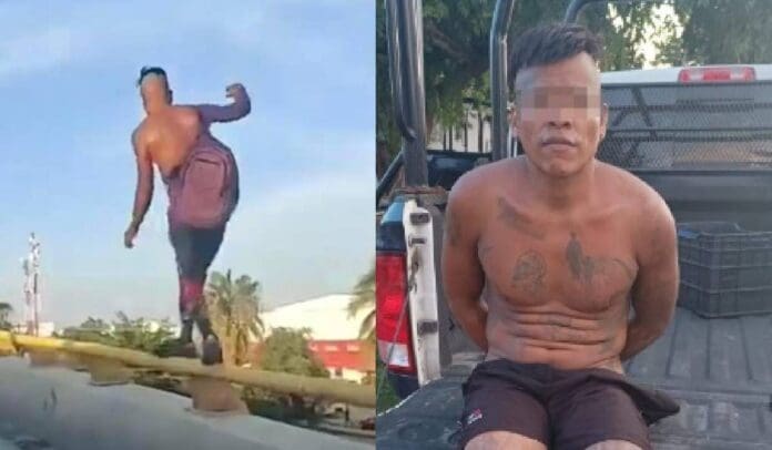 Oficiales de Tránsito evitan que un hombre se lance de puente en Playa del Carmen