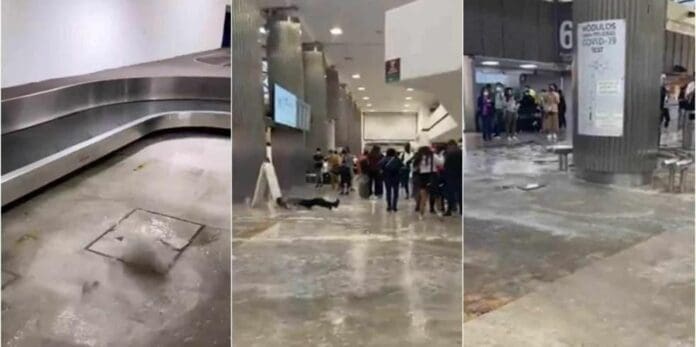 AICM se inunda tras fuertes lluvias en la CDMX