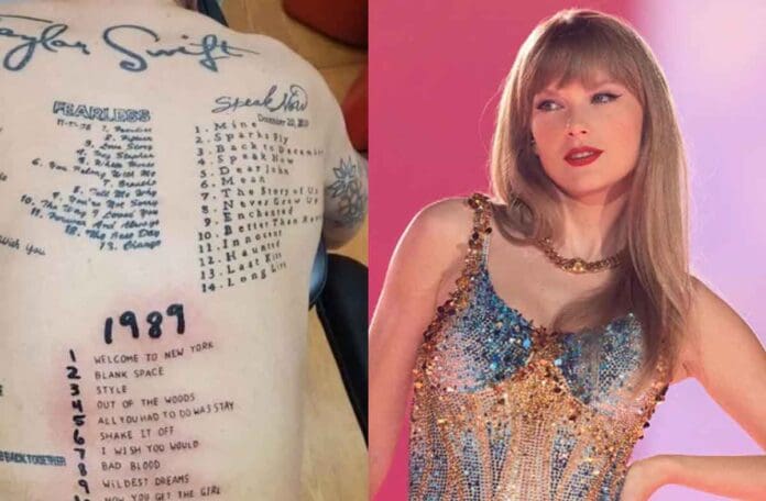 Fan de Taylor Swift se tatúa todas sus canciones en la espalda