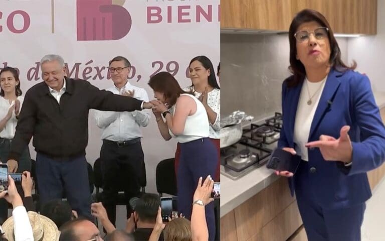 Alcaldesa de Tecámac besa la mano de AMLO en Edomex