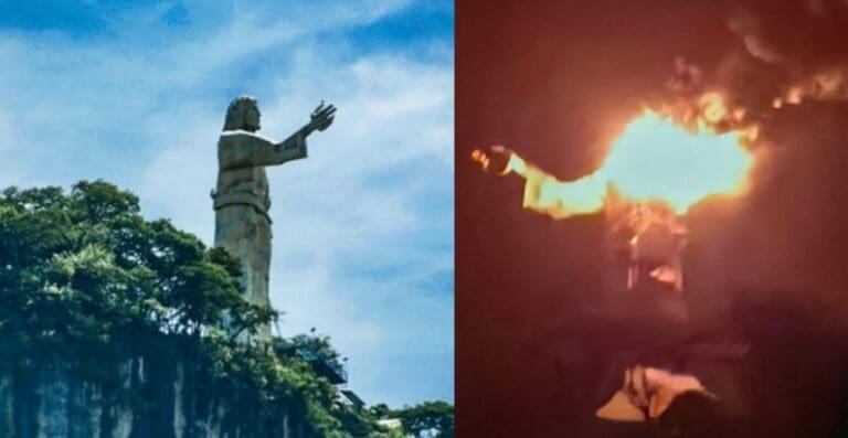 Un rayo le cayó a una estatua de Cristo de 33 metros de tamaño. Lamentablemente se incendió y acabó prácticamente en cenizas.