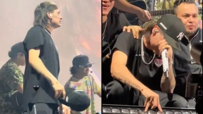 Peso Pluma rompe en llanto durante concierto en Los Ángeles.
