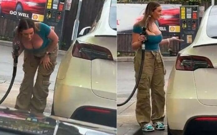 Video: Mujer causa revuelo en redes sociales por intentar cargar su automóvil Tesla con gasolina