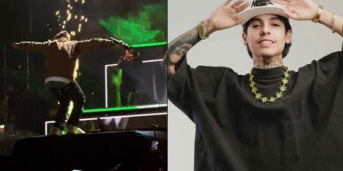 Video: Natanael Cano se cae del escenario durante un concierto en Metepec
