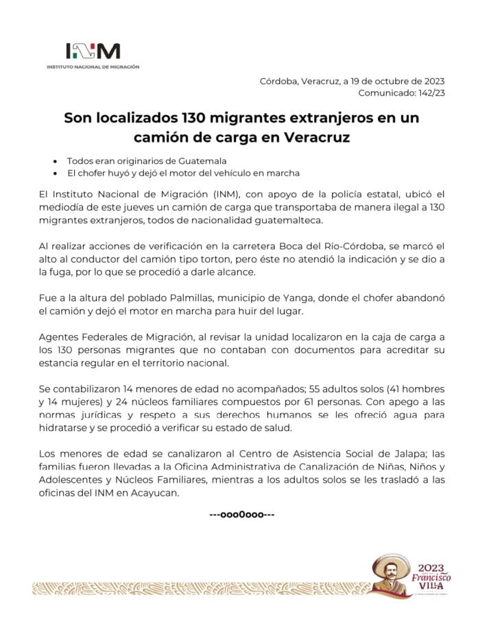 Encuentran a 130 migrantes guatemaltecos en un camión en Veracruz