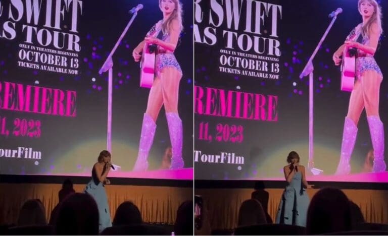 Video: Taylor Swift sorprende a “swifties” en salas de premiere de la película The Eras Tour