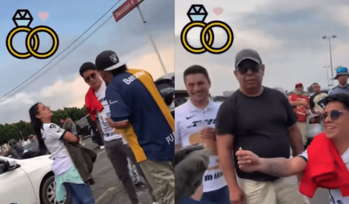 Hincha de Pumas finge pelea y luego le pide matrimonio a su novia en el Estadio Azteca