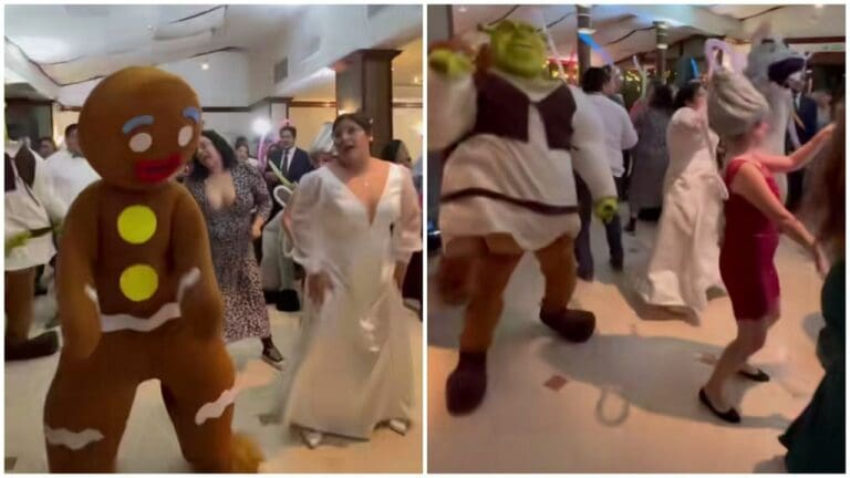Pareja se hace viral por su boda con temática de Shrek