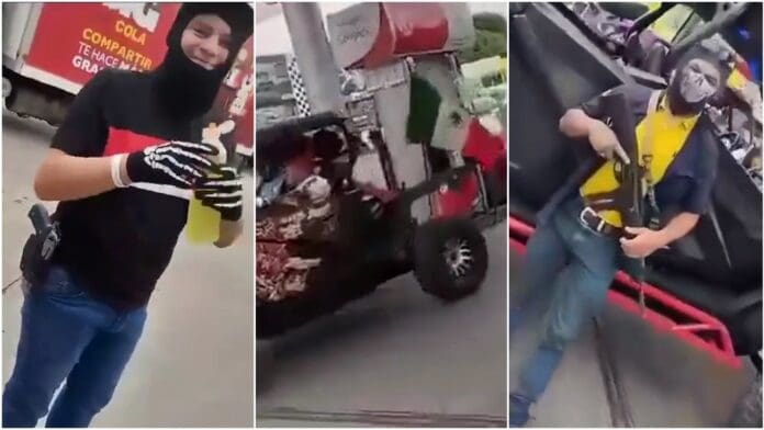Comando armado con banderas de México fue captado en gasolinera de Guatemala