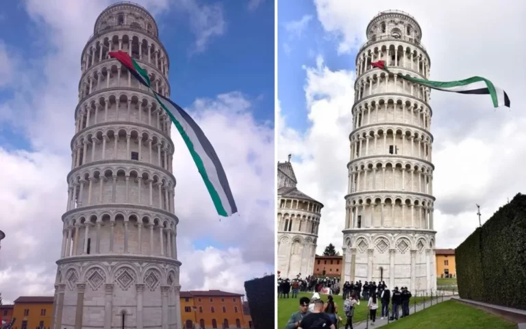 VIDEO Suben la Torre de Pisa y cuelgan la bandera de Palestina