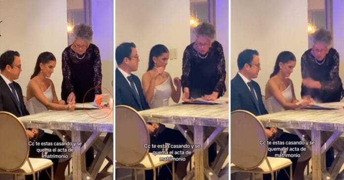 Mujer firmaba acta de matrimonio y comenzó a quemarse