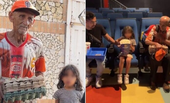 Emotiva reacción de un abuelito y su nieta que asisten por primera vez al cine