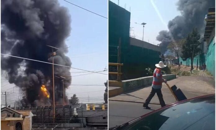 Reportan fuerte incendio en San Pedro Xalostoc, Edomex