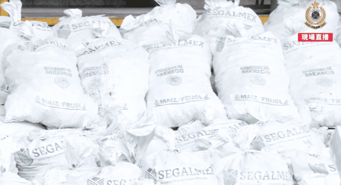 Hong Kong incauta más de una tonelada de metanfetamina oculta en costales con el logo de Segalmex