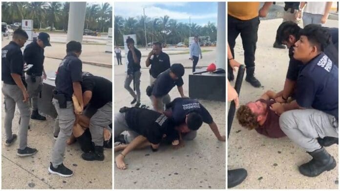 Seguridad privada de Plaza las Américas Cancún, agrede a un sujeto que se encontraba en la entrada del lugar
