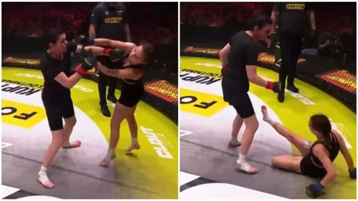 Mujer de 50 años se enfrenta a la exnovia de su hijo en una bizarra pelea de MMA 