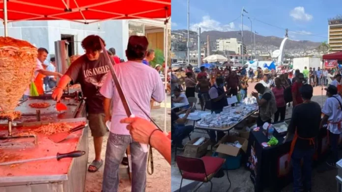 Taquería regala cientos de taquitos de pastor para damnificados en Acapulco