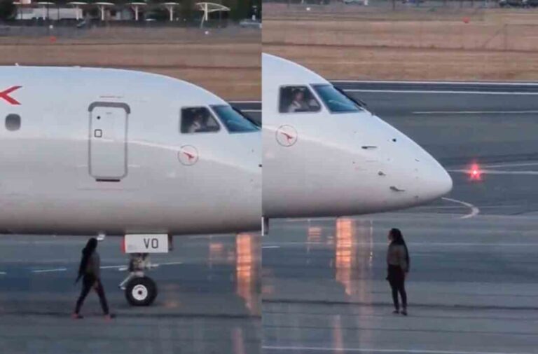 Mujer que perdió su vuelo corre hacia la pista para abordar el avión